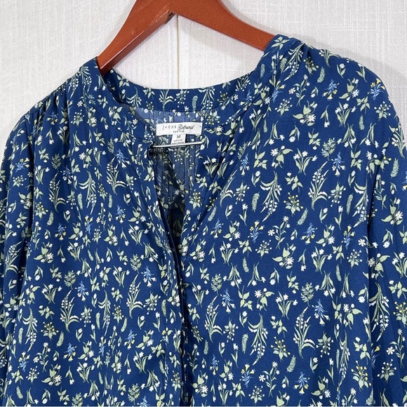 Jachs Girlfriend Floral Blue 3/4 Sleeve Flowy Boho Blouse Top Size M - Picture 4 of 12